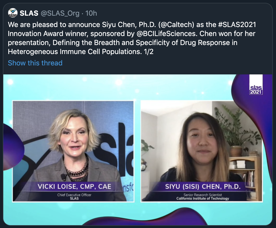 Congrats to Sisi and the team for winning the SLAS2021 Innovation Award!